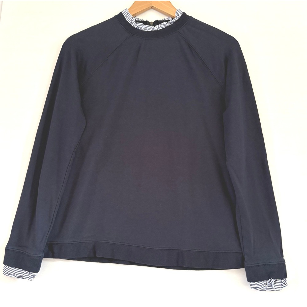 Carolina Belle Montreal Navy Blue Layered Look Sweatshirt Striped Trim Medium